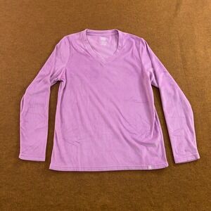 Heat Holders Womens Small Purple Thermal Fleece Base Layer V-Neck Top